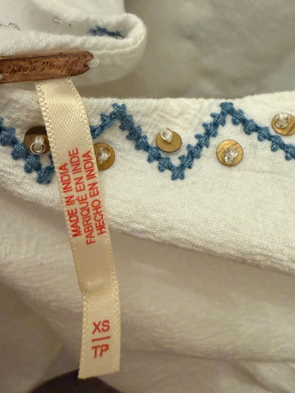 FP Free People White Sleeveless Embroidered Shift Dress with Beading/Blue Detail - Picture 6 of 8